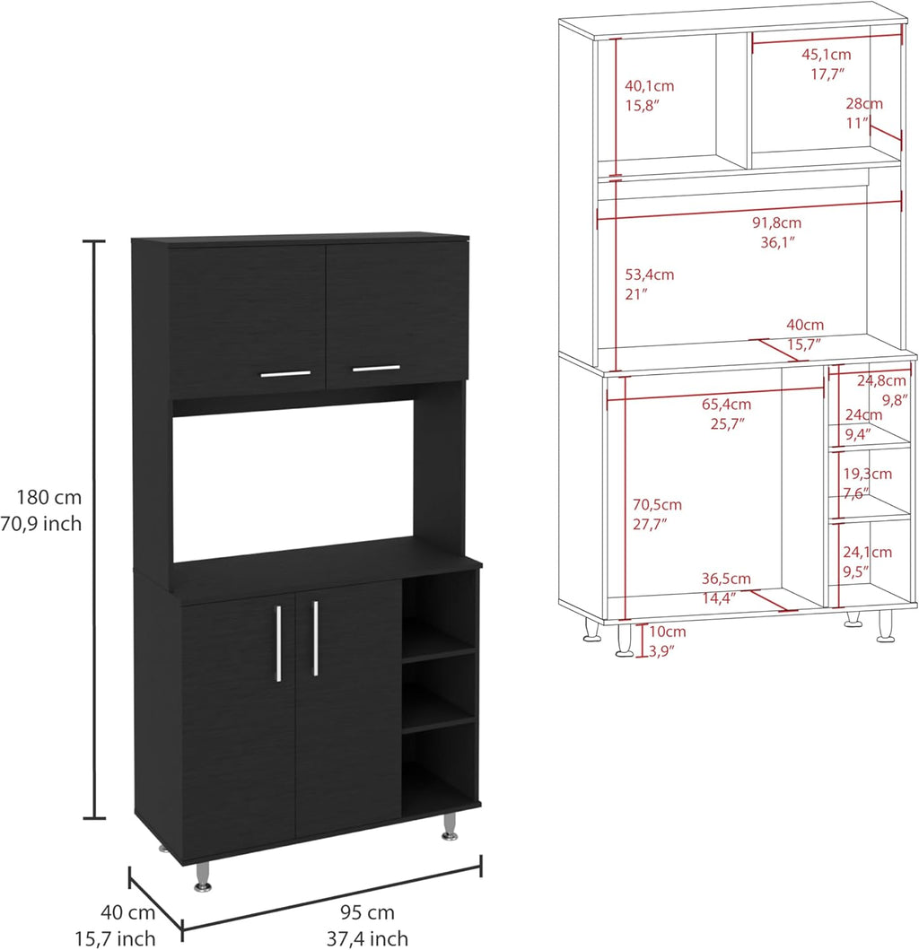 37.4" D*15.7" W*70.9" H Freestanding Kitchen Pantry with 2 Shelves, 2 Double Doors, 4 Sliver Legs, Rectangular Double Door Cabinet, Traditional, for Living Room, Dining Room, Black