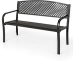 Giantex Metal Outdoor Bench with Mesh Pattern Backrest, Curved Armrests, Load 660Lbs, Slatted Seat for 2-3 Persons, Heavy-Duty Garden Bench for Patio, Backyard, Poolside, Porch, Park (50"×24"×33.5")