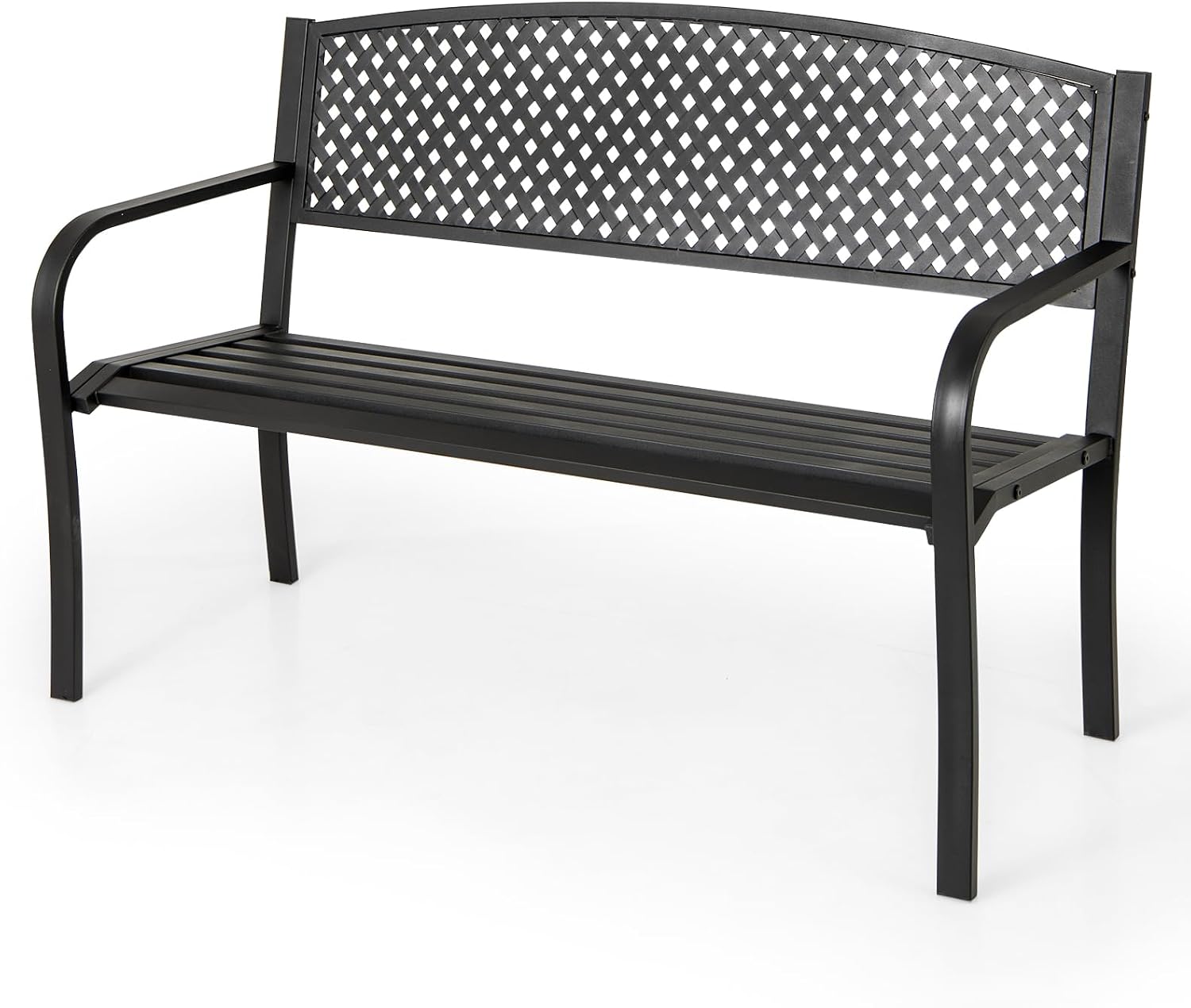 Giantex Metal Outdoor Bench with Mesh Pattern Backrest, Curved Armrests, Load 660Lbs, Slatted Seat for 2-3 Persons, Heavy-Duty Garden Bench for Patio, Backyard, Poolside, Porch, Park (50"×24"×33.5")
