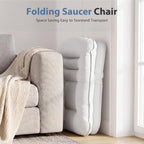 DUMOS Comfy Saucer Chair,PU Leather Foldable Chairs for Bedroom, Living Room, Dorm & Gaming, Small Foldable Fashion Floor Chair with Back Support for Small Spaces Adults, Snow White
