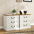 MUUEGM Night Stand with Charging Station Set of 2 Rustic White Bedside End Tables with 3 Large Storage Drawers & Vintage Handles Dresser Chest of Drawers for Bedroom, Living Room, Closet