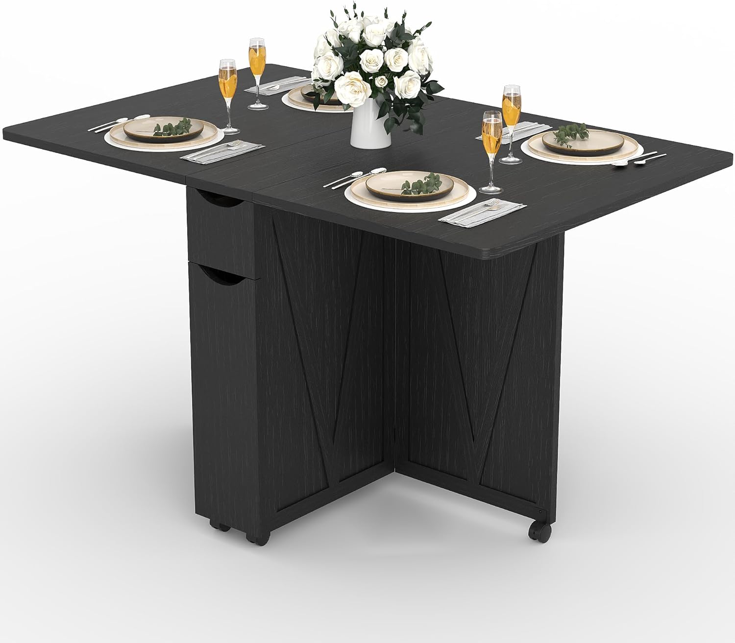 IDEALHOUSE Folding Dining Table with Storage, Folding Kitchen Table with Drawers, Apartments, Small Spaces