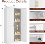 71" Tall Metal Pantry Cabinet, White Kitchen Pantry Storage Cabinet with 4 Adjustable Shelves and Gold Handles, Cupboard for Kitchen, Dining Room, Living Room, Bathroom