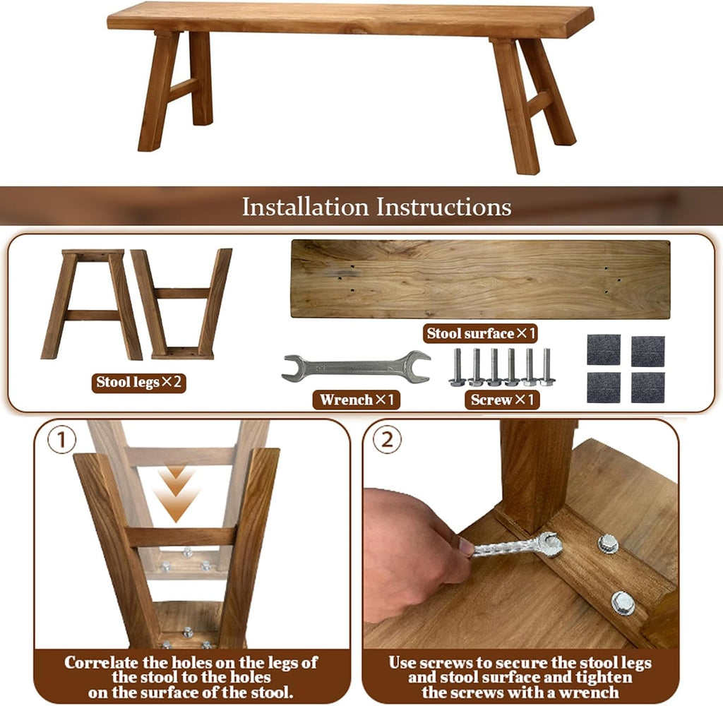 Reclaimed Elm Rustic Entry Way Benches Seat-Farmhouse Indoor Solid Wooden Noodle Bench,Maximum Load 880IB,Handcraft for Entryway Bedroom/Living Room/Dining Room