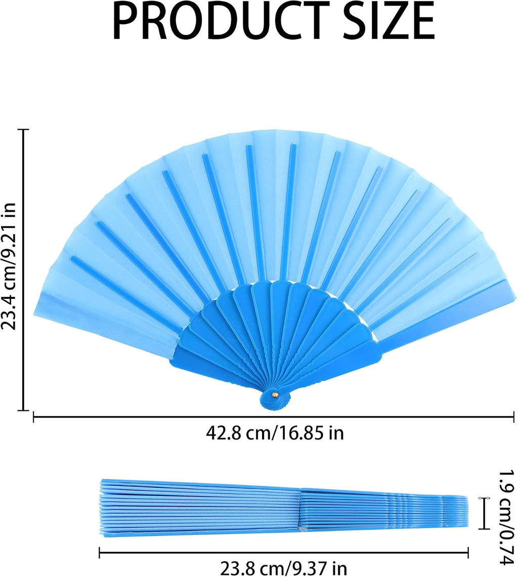 2Pcs Portable Folding Hand Fan, Solid Color Foldable Dance Fan, Lightweight Handheld Fan for Stage Performance & Daily Use(Blue+Deep blue)