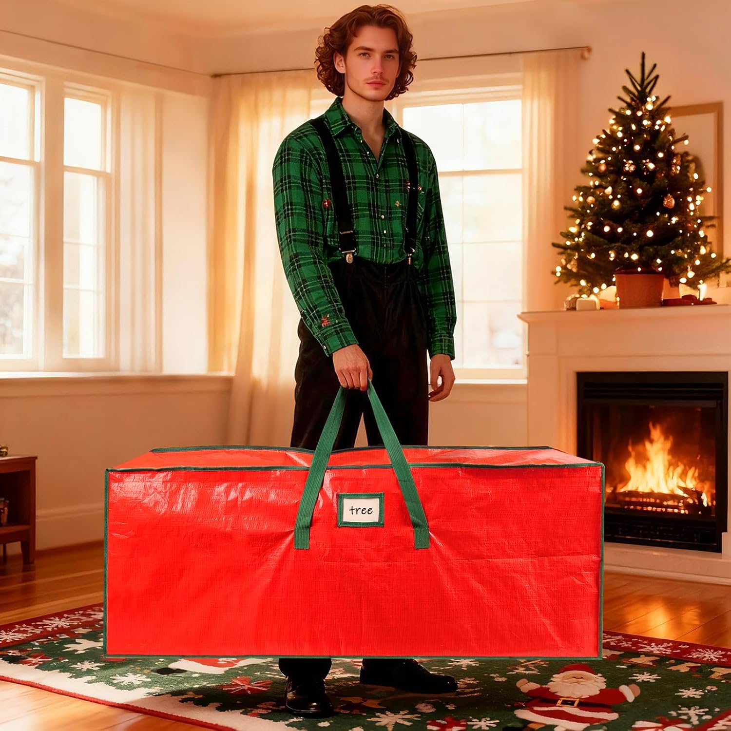 FUCDTEFC 7.5 Ft Christmas Tree Storage Bag, Large Heavy Duty Artificial Tree Bag with Reinforced Handles and Dual Zippers, Extra Large Waterproof Durable Storage Container for Xmas Trees (Red)