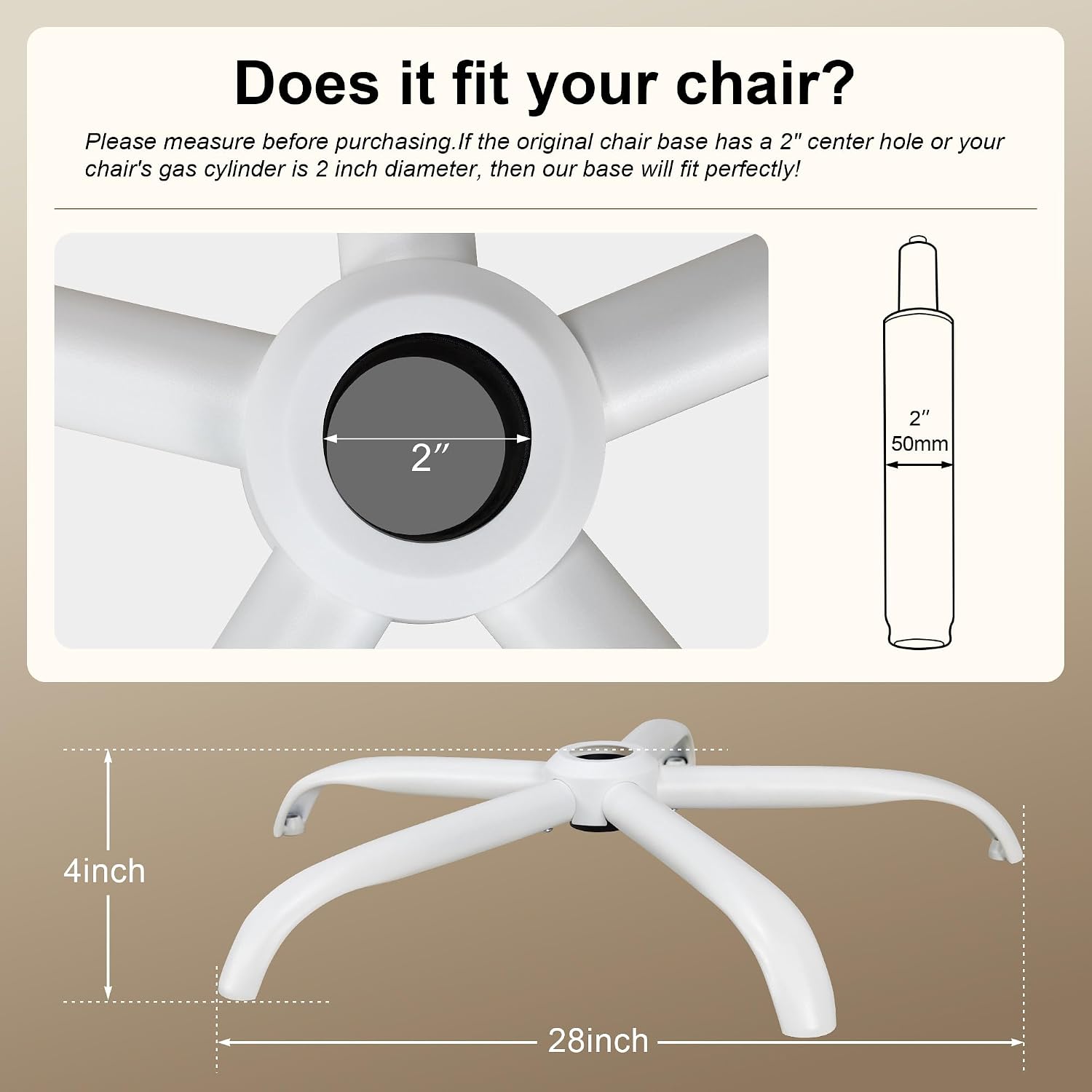 Frassie Office Chair Base Replacement with Wheels, Heavy Duty 2500LBS Metal Stool Chair Base, 28 inch Desk Chair Base Replacement Part White