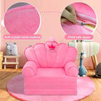 Pink Princess Toddler Couch, 2-in-1 Foldable Sofa Bed & Chair for Kids 1-5, Space-Saving for Small Rooms, Fits Multiple Spaces, Flexible Layout, Comfy Crystal Velvet, Playroom Gift