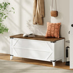 HOOBRO 43.3" Storage Bench, Toy Box with Safety Hinges, Toy Chest Storage, Wooden Storage Bench for Bedroom, Living Room, White and Walnut WH611CW01