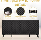 63" Fluted Sideboard Buffet Cabinet with Storage, Diamond Shaped Relief Storage Cabinet with 4 Doors and Adjustable Shelves for Living Room, Entryway, Hallway (Black)
