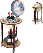 CHEFJOY Globe Bar, Wood Globe Wine Bar Stand, 16th Century Italian Rack Liquor Bottle Shelf, Replica Globe Bar Liquor Cabinet w/Wheels, Globe Bar Cart for Wine Spirits Beverage Stemware(Creamy White)