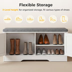 Shoe Bench, 39" Wide Bench with Storage with Padded Seat Cushion, Spacious Shoe Storage Benches with 2 Doors & Adjustable Shelf for Entryway, Bedroom, Living Room, White
