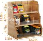 TIOPGHAD 3-Layer Stackable Bamboo Tea Bag Organizer Storage Holder, Natural | Holds 260 tea bags, Removable Compartments, Wood, Acrylic dividers, 12.2 x 7.5 x 13.8 in, for Cabinet, Countertop, Office
