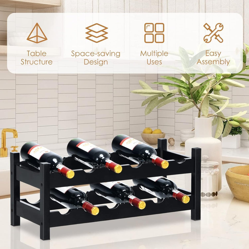 COSTWAY Wine Rack Countertop, 12 Bottles Bamboo Wine Holder, 2-Tier Freestanding Wine Storage Cabinet Shelf for Home, Kitchen, Bar, Pantry, Wine Cellar, Easy-Assembly, Brown (24.5L x 9.5W x 10H)