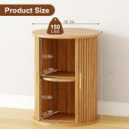 Round Fluted End Table Tall Side Table with Sliding Tambour Door & Storage Shelf, Bedside Table for Living Room Mid-Century Modern Nightstand for Bedroom (1, Natural)