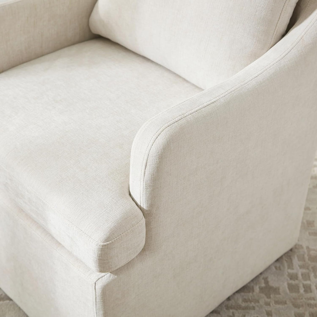 VKNOW Upholstered Dining Chairs Set of 2, Modern Kitchen Chairs Dinner Chairs with 4 Casters, Chenille Armchair for Bedroom Reading Room Living Room, Beige