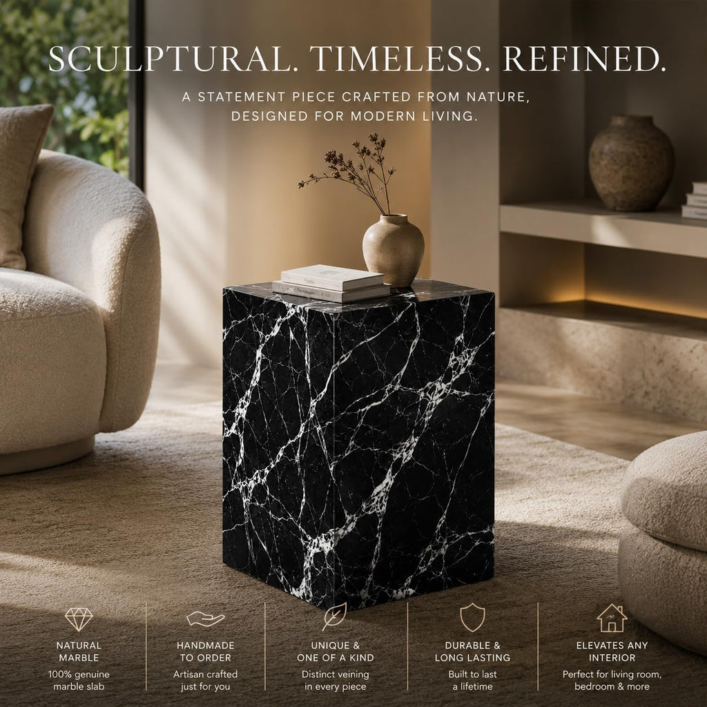 Handmade Natural Marble Side Table, Made to Order Custom Stone End Table, Luxury Nightstand Table for Living Room Bedroom, Customizable Marble Slab Furniture