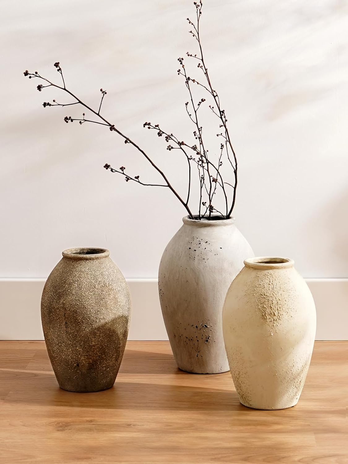 LE TAUCI Ceramic Flower Vase, 13.2 Inch Large Rustic Farmhouse Vase, Tall Floor Vase for Home Decor, Living Room Table & Mantel Centerpiece, Watertight & Sturdy, Sandstone Brown
