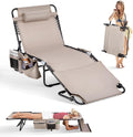 VINGLI Oversized Tanning Chair with Face Hole & Carrying Bag, Beach Lounge Chair Outdoor for Adults, Folding Lounge Chair for Sun Tanning, Laying Out Chairs for Tanning Lounger Outside, 475lbs, Beige