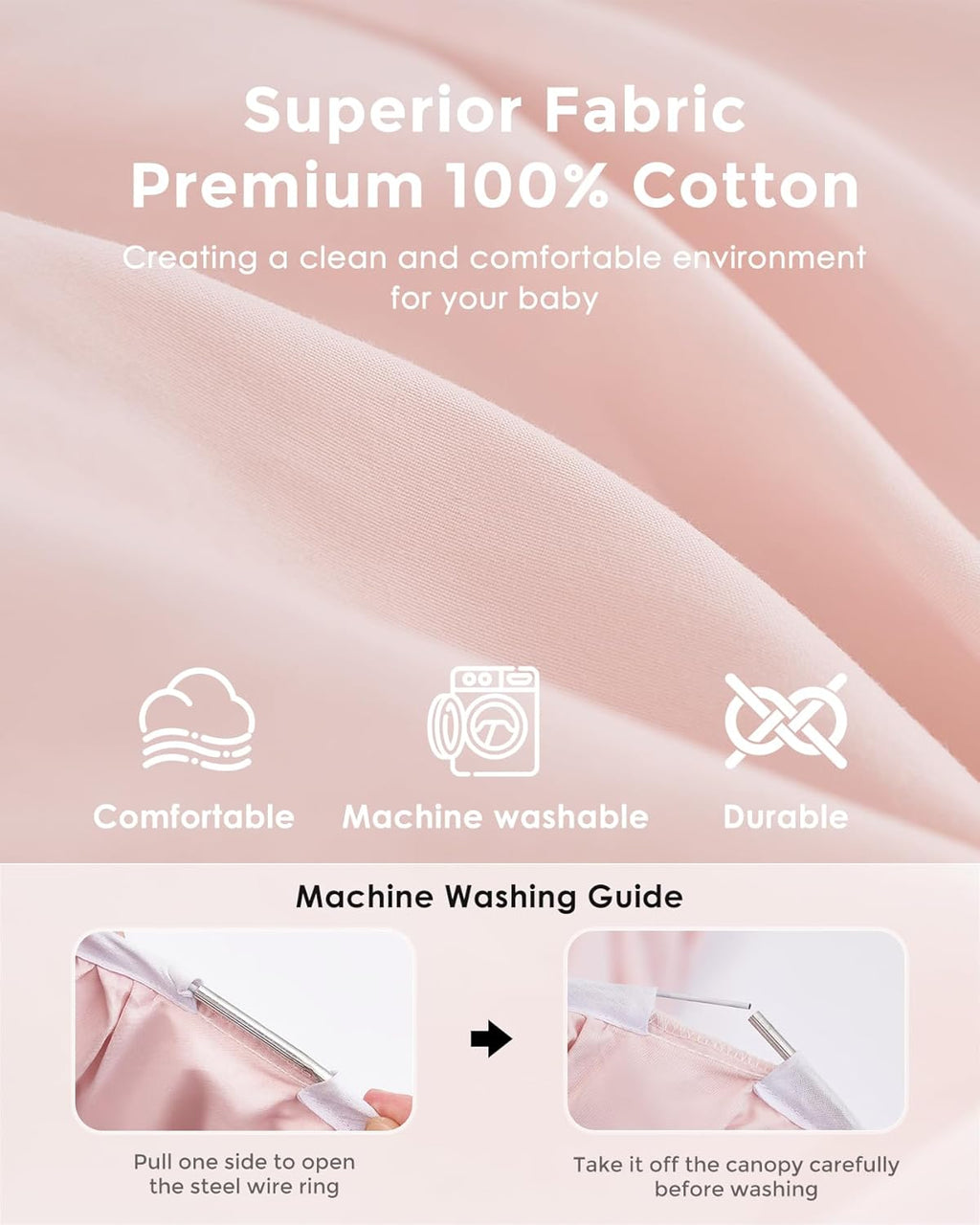 little dove Bed Canopy with Star Lights, Double Layer Canopy for Bed, Princess Play Tent for Girls Room, Breathable Bed Curtain for Children Reading Nook, Machine Washable, 25.6''x106'', Pink
