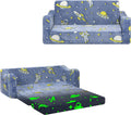 Kids Couch Extra Large, Glow in the Dark Folding Kids Sofa for Boys, 2 Seats Comfy Couch for Children Bedroom Playroom Nursery, Astronaut