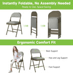 Real Relax 4 Pack Folding Chairs with Padded Cushion and Back, Comfortable Soft Fabric Cushion and Steel Frame Metal, Indoor Outdoor Seat for Office Events Wedding Party, 450LBFabric Oatmeal Strip