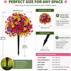 Outdoor Artificial Flowers Fake Plants, Artificial Topiary Balls with Ground Spikes, UV Resistant, Mix 4 Colors, 2 Pack, 20 inch, Garden Porch Patio Gravesite Indoor Decor