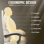 Ferghana Gaming Chair, Leather Comfortable Computer Chair with Footrest and Linkage Armrest, Ergonomic High Back Game Chair with Massage Lumbar Support for Adult, Beige