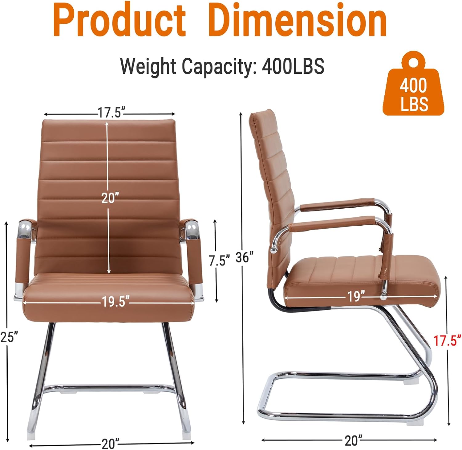 Sidnali Waiting Room Chairs, Office Guest Chair with Sled Base Mid Back for Reception Conference Room, Brown Set of 2