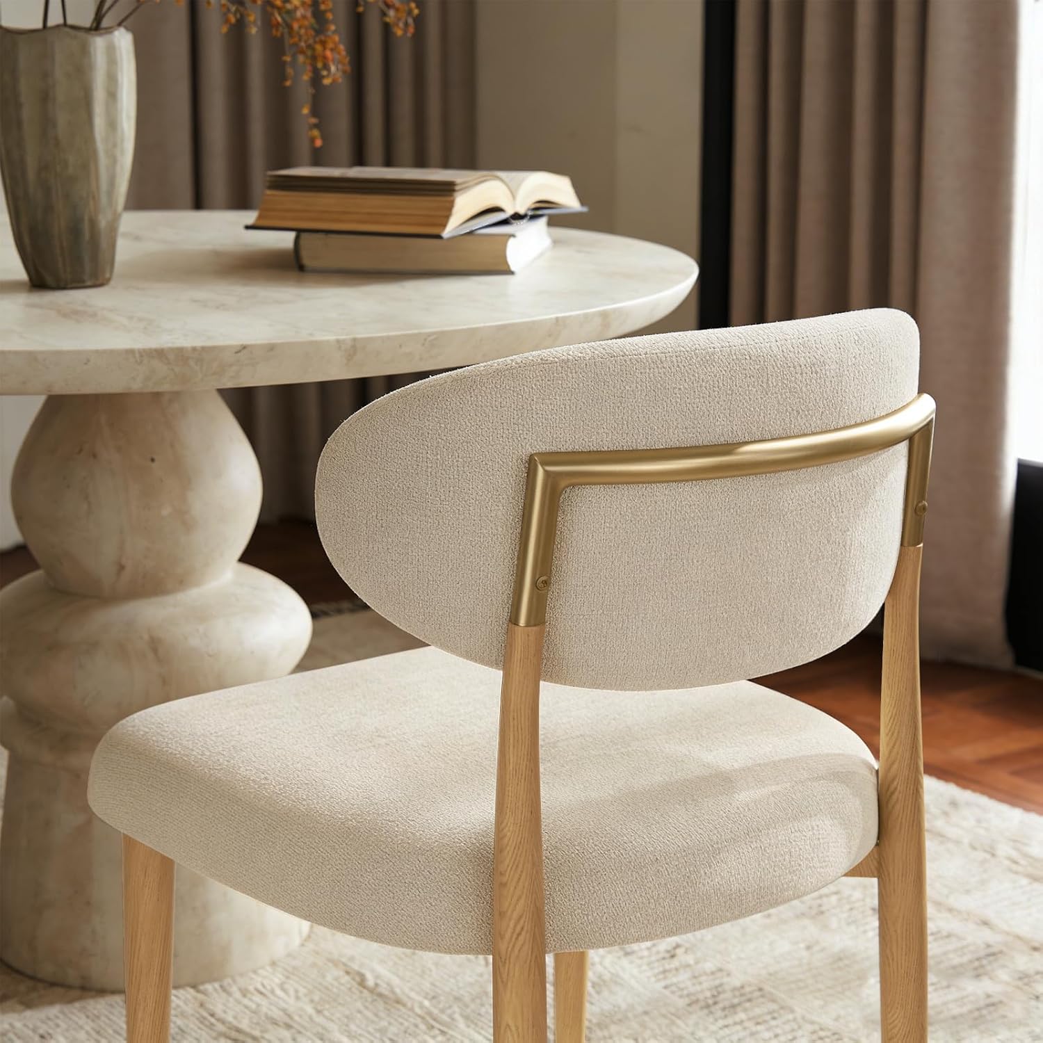 300LBS Dining Chairs Set of 4,Metal Kitchen Chairs,Modern Fabric Upholstered Dining Room Chairs with Ergonomic Curved Backrest for Kitchen Dining Room,Beige