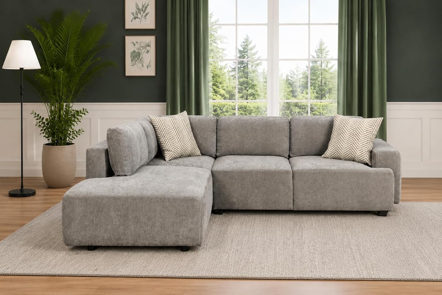 THSUPER 104'' L Shaped Sectional Sleeper Couch with Storage Chaise, Chenille Sectional Sofa with Pull Out Bed and Storage Loveseat, 4 Seater Comfy Couches for Living Room (Light Grey)