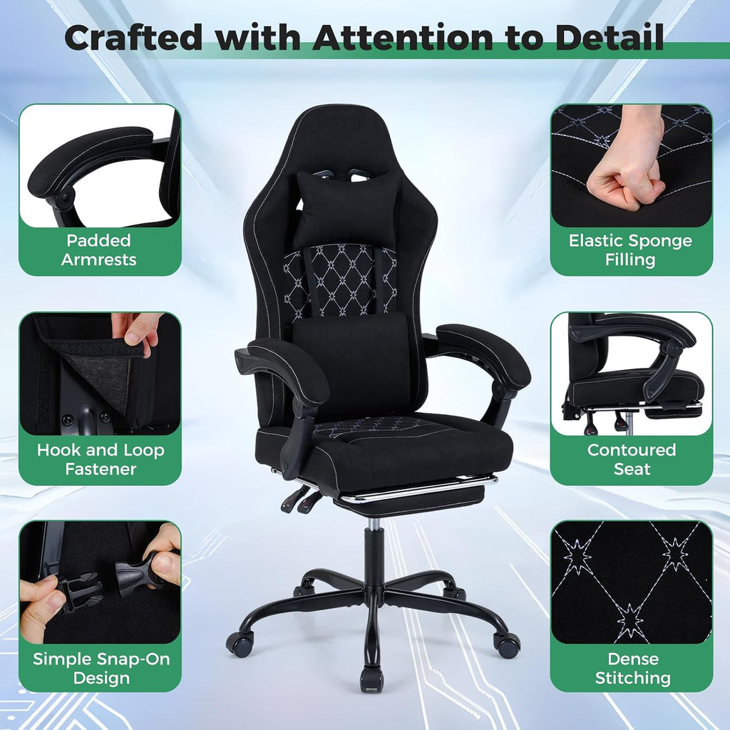 Goplus Gaming Chair, Ergonomic Office Chair with Foot Rest, Lumbar Support, Linkage Armrests, Detachable Headrest, 360°Swivel Computer Chair w/Adjustable Backrest & Height, 330 lbs Capacity (Black)