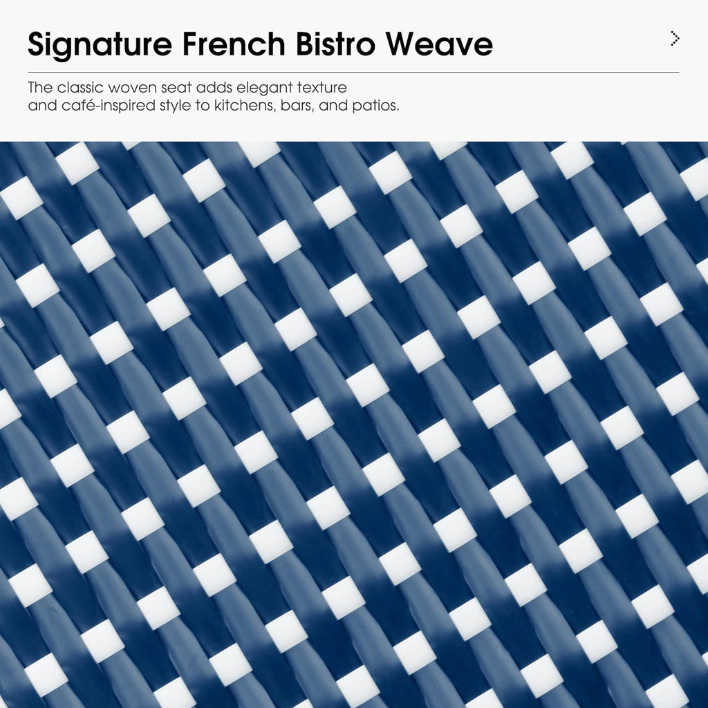 PURPLE LEAF Outdoor French Round 30" Bar Stool Set of 2 Oversized Backless Stackable Bar Chairs with Rattan Wicker Bamboo Print Aluminum Frame for Patio Island Poolside Bistro Deep Blue