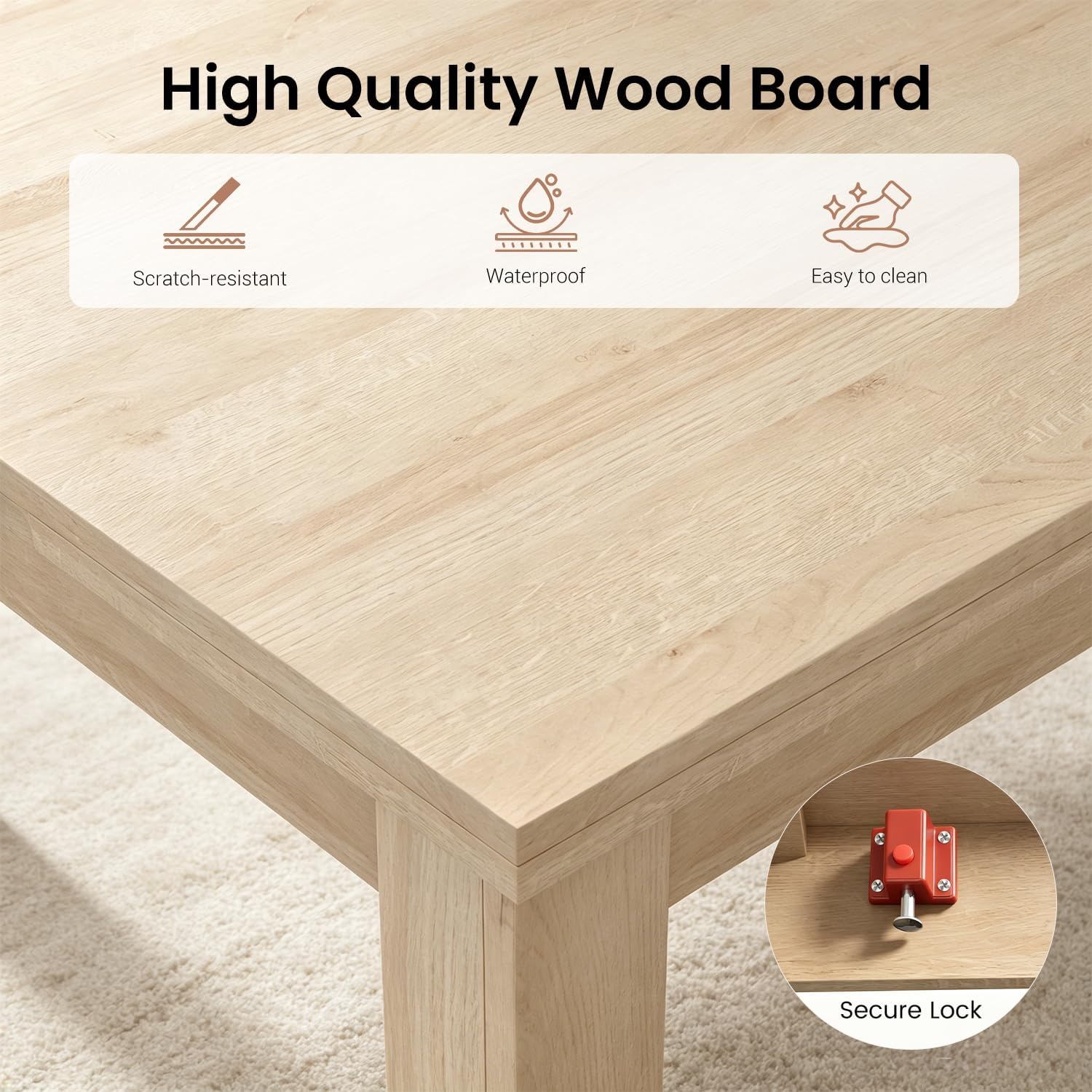 31.5"-63" Square Extendable Folding Dining Table, Natural Wood | Living Room, Kitchen, Dining Room, Space Saving, Drop Leaf, Modern Dining Room Table, Rectangular Dining Table, Seats 4-6