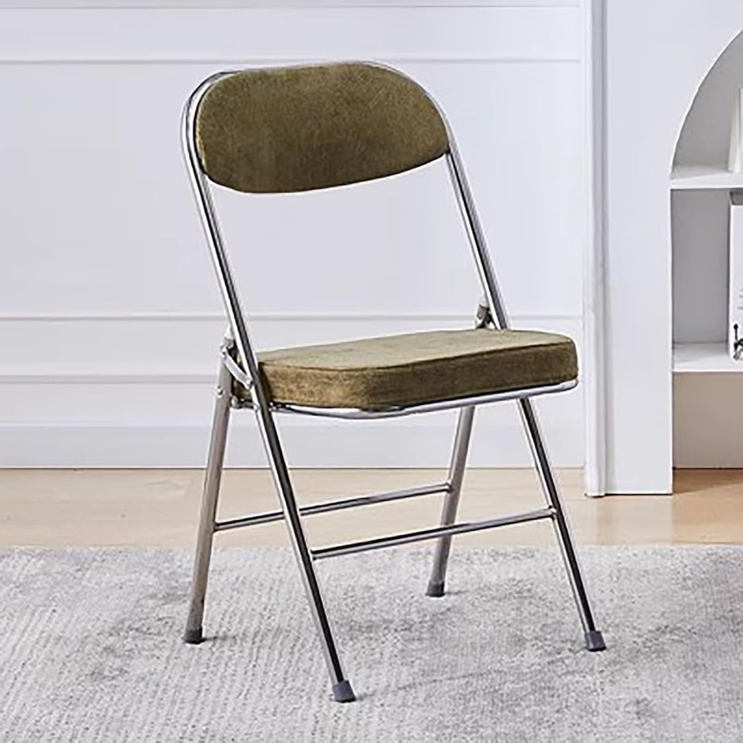 Portable Folding Chairs with Padded Cushion for Comfort Back Support and Durability Ideal for Home Office Indoor and Outdoor Events(Corduroy+Green)