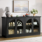 ONBRILL 63 Inch Sideboard Buffet Cabinet, Modern Arched Buffet with Glass Doors, Large Curved Cabinets with Storage, Console Credenza w/Adjustable Shelves for Living Room, Kitchen, Entryway, Black