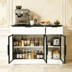 Buffet Cabinet with Drawers, Buffet Storage Cabinet with Transparent Glass Doors, Kitchen Supplies Storage Cabinet, Wooden Coffee Bar Table for Dining Room,Living Room Entrance, White