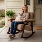 Nursery Rocking Chair, Compact Upholstered Rocker with Solid Wood Legs, Cozy Nursing Glider Chair for Mom, Small Space Chair for Nursery, Bedroom (Khaki)