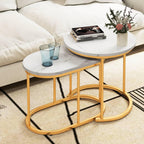 Multigot Nesting Tables Set of 2, Stacking End Side Table, Marble Accent Snack Coffee Tea Table for Living Room, Bedroom and Balcony (Marble + Golden)