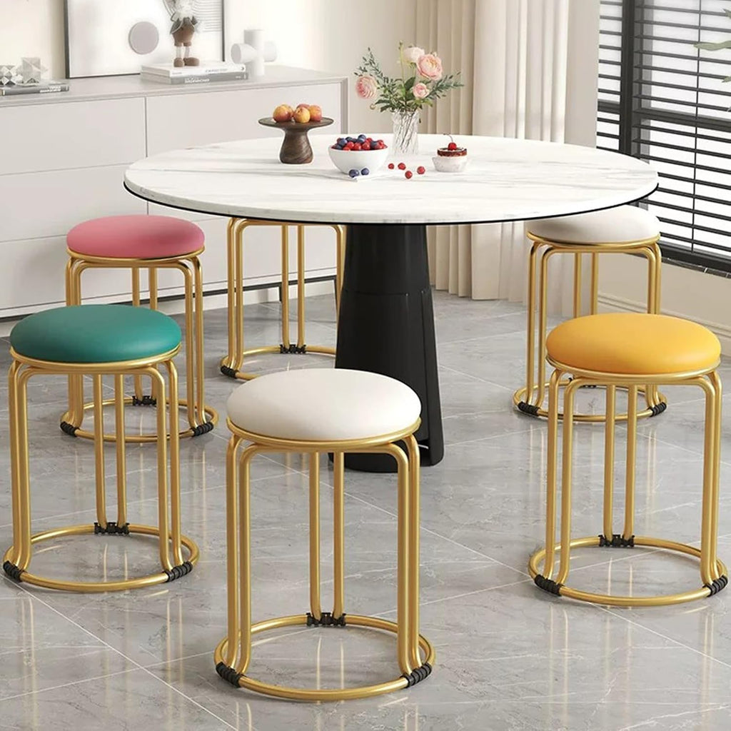 Waiting Room Chair, Round Stool, Dining Chairs, Stackable Kitchen Stools, Metal Frame, for Small Spaces Home Bedroom Study(Light Gray,Silver Chair Legs)