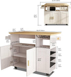 ASTRONAPE Kitchen Island Cart with Drop-Leaf Countertop, Rolling Storage Cabinet with Microwave Stand, Towel Rack & Power Outlet, Mobile Buffet Cart on Wheels for Small Kitchen
