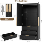 Garvee 70" Wardrobe Armoire Wooden Closet with 2 Doors and 3 Drawers, Black