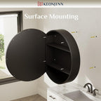 Keonjinn 20 Inch Round Medicine Cabinet with Mirror, Black Medicine Cabinet with Mirrors, Circular Surface Mount Medicine Cabinets, Framed Farmhouse Bathroom Cabinet with Adjustable Shelves