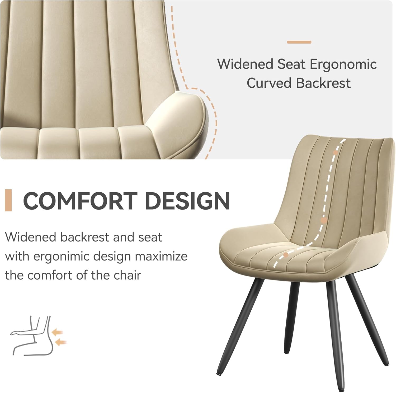Mid Century Modern Dining Chairs Set of 4, Soft Cushion Upholstered Fabric Kitchen Chairs, Dark Beige