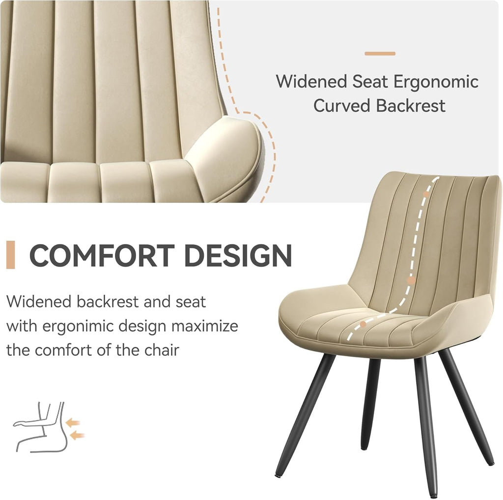 Dining Chairs Set of 2, Mid Century Modern Kitchen Chairs with Soft Cushion, Comfortable Upholstered Fabric Dining Room Chairs for Kitchen,Dark Beige