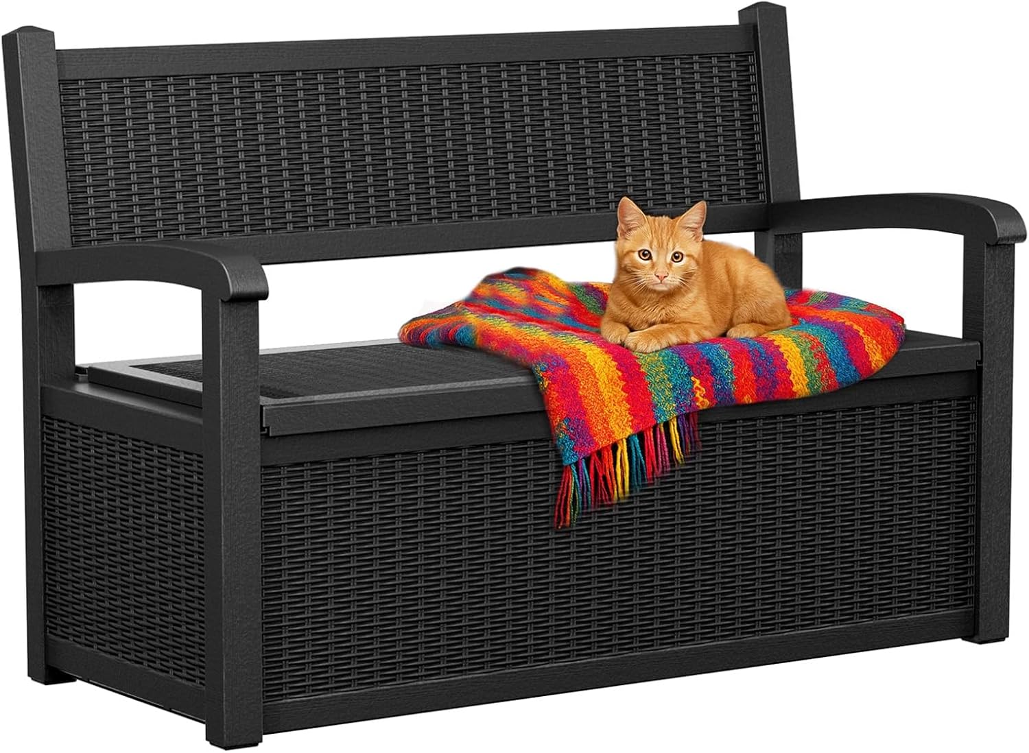 EFU Outdoor Storage Bench, Outdoor Bench with Storage, 80 Gallon Heavy-Duty&Waterproof Lockable Storage Bench Outdoor for Patio, Garden, Porch (Black)