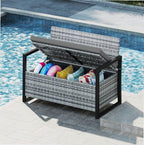 Gray Rustic Rattan Outdoor Storage Bench 40 Gal 800lb Load UV-Resistant 43.5in Seat Cushion Liner for Garden