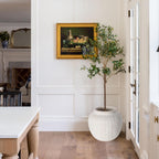 Oakrain Large Rustic Minimalist Vase, 11" Distressed Round Floor Vase for Home Decor, Farmhouse Decorative Centerpieces for Living Room Bedroom, Vintage White