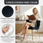 Modern Hand Weaving Dining Chairs Set of 2, Velvet Upholstered Dining Room Chairs with Gold Legs, Elegant Side Chair with Curved Backrest, Accent Chair for Dining Room, Kitchen (Black)