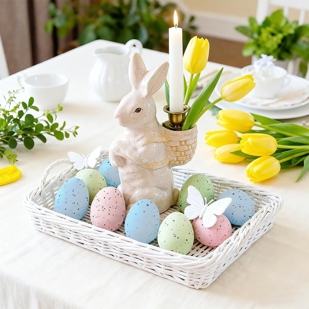 24Pcs Easter Speckled Eggs - Assorted Sizes Faux Pastel Chicken Eggs for Vase & Bowl Filler, DIY Easter Spring Home Party Favors and Wedding Table Decorations